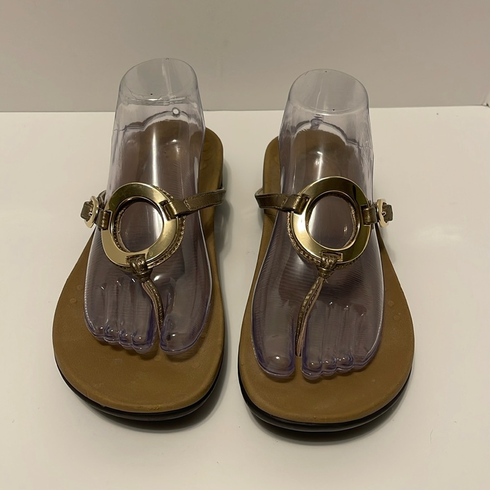 Vionic Karina Bronze Toe Post Gold Circle Sandals Women’s 10 Orthofeet Comfort